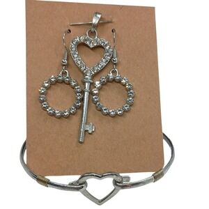Key to my Heart CZ & silver toned jewelry lot SKUJ045